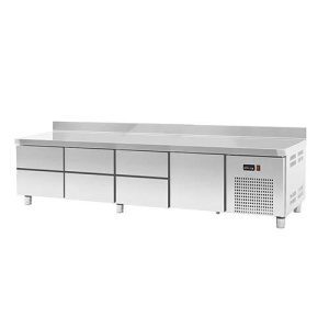 Base refrigerada para linha queima com 3 kits de 2 gavetas e 1 gavetão