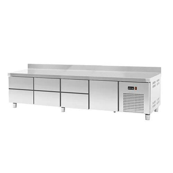 Base refrigerada para linha queima com 3 kits de 2 gavetas e 1 gavetão