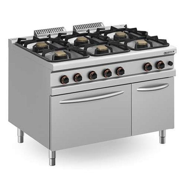 Fogão a gás com 6 queimadores + forno a gás + armário com porta