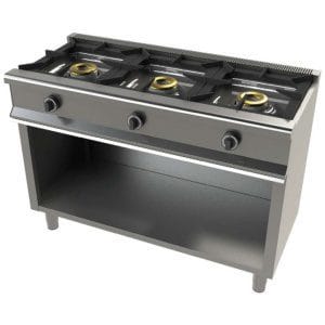 Fogão a gás com armário de 3 queimadores 8+8+8+8 Kw SerIe 550  com dimensões 1200x550x850h mm