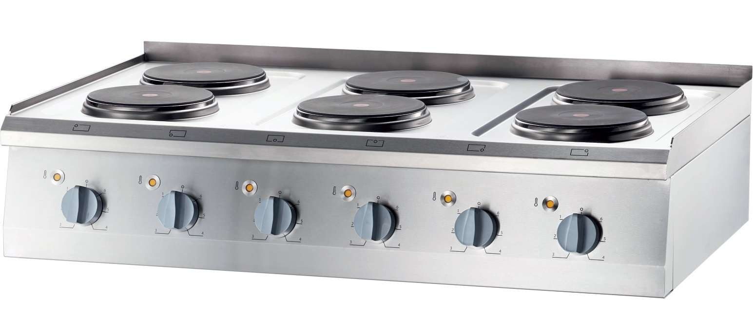 Fogão elétrico de mesa 6 zonas 1200x700x850h mm 6x2 Fogão elétrico de mesa 6 zonas 1200x700x850h mm 6x2