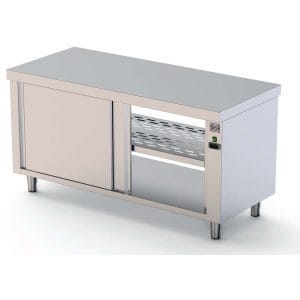 Mesa Estufa central em aço inoxidável 600 profundidade com porta deslizante 1 lado 1200x600x850h mm