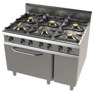 Fogão a gás com forno MAXI GN2/1 com válvula termostática com 6 queimadores 2x8+4