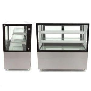 Balcão expositor refrigerado e ventilado Balcão expositor total de vidro reto com 2 prateleiras de vidro 1515X675X1215h mm