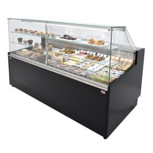 Vitrina refrigerada para padaria 2 metros Profundidade 973 mm Frio estático - Exposição em aço inoxidável - 2 prateleiras