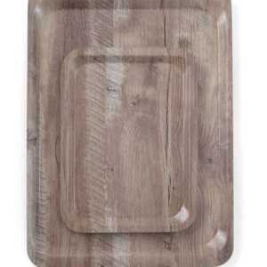 Tabuleiro para servir em melamina com padrão de madeira, Madeira escura, 370x530mm