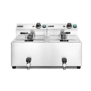Fritadeira profunda  com torneira de drenagem, 2 × 8 l, 16L, 230V/7000W, 610x515x(H)369mm