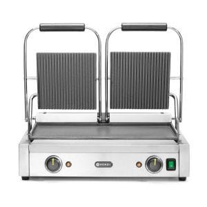 Grelha de contacto - versão dupla, parte superior canelada e fundo liso, 230V/3600W, 570x395x(H)510mm