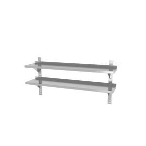 Prateleira dupla de parede ajustável, com dois suportes em aço, 1400x300x(H)600mm