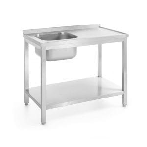 Mesa com lava-loiças e prateleiras, lava-loiças individuais, Esquerda, 1000x700x(H)850mm