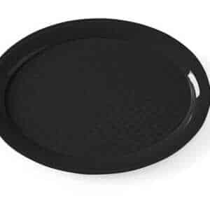 Tabuleiro de comida rápida em polipropileno, oval, Preto, 265x195x(H)15mm