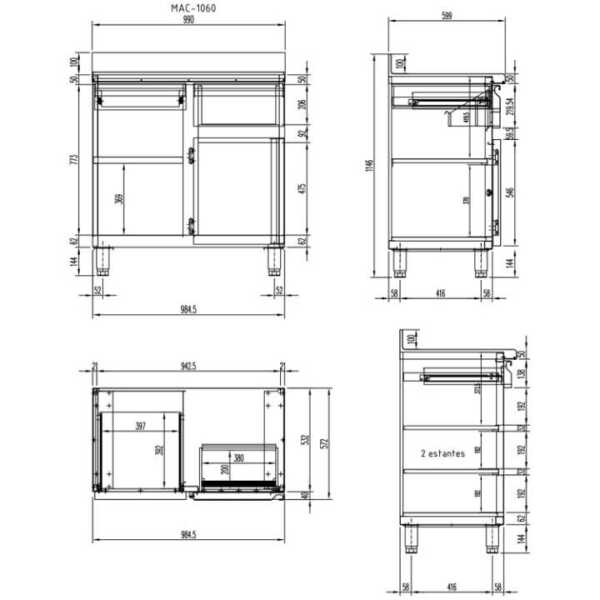 mesas de estante para cafeteria e mesas refrigeradas de balcão