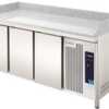 A composição das mesas completas é composta por um conjunto composto por: Mesas refrigeradas (modelos nesta página) e expositor refrigerado para ingredientes