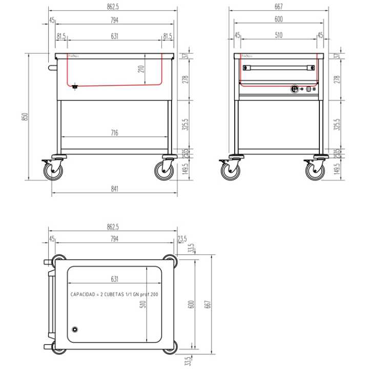 150mm- CBM-211 – dev.palamenta.com.pt 3 ou 4 recipientes Gastronorm 1/1 e modelos com 2 ou 3 tanques independentes de tamanho GN 1/1.