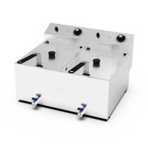 Fritadeira eléctrica trifásica 10l+10l com torneira 2 cubas